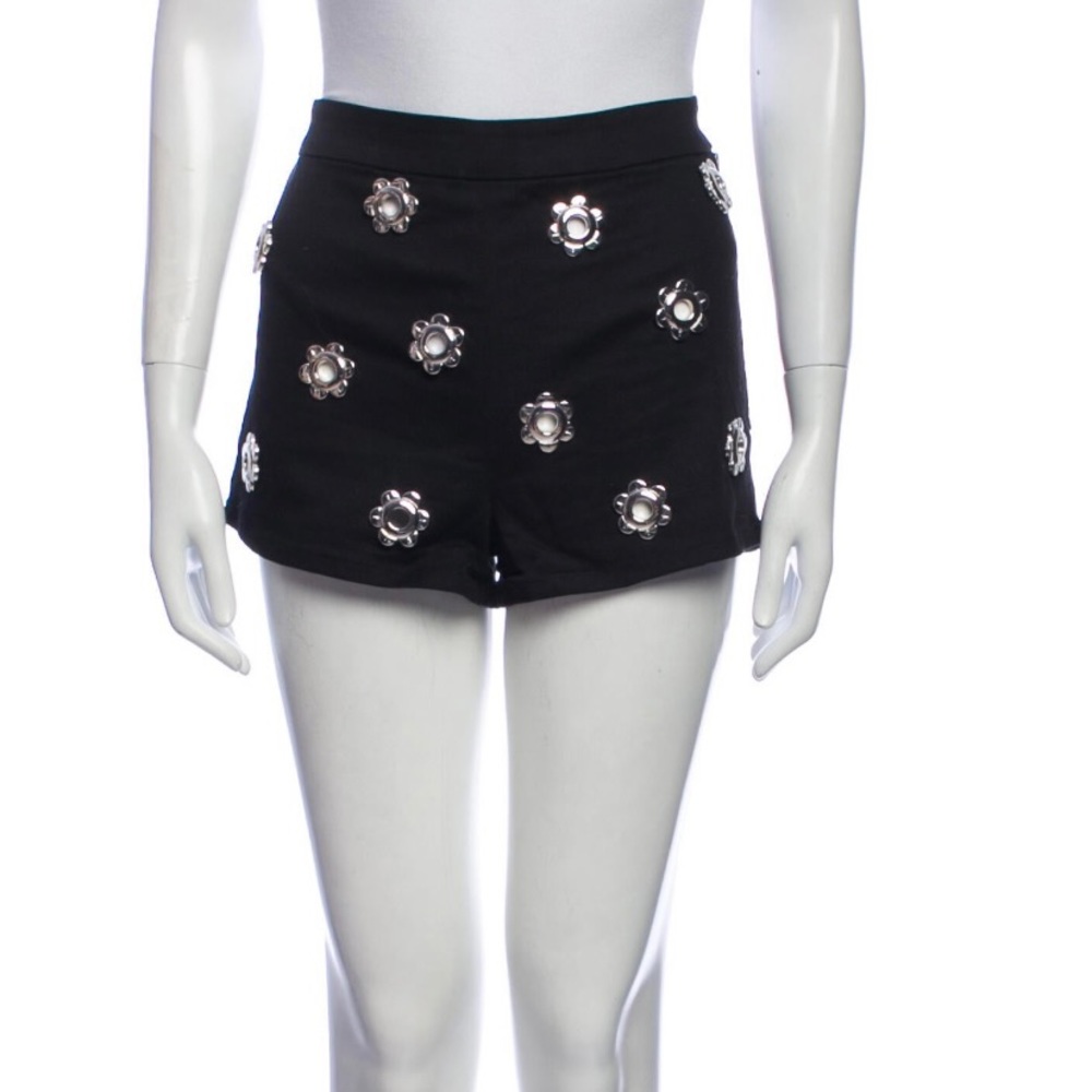 For Love and Lemons High Waist Black Shorts w/ Metal Floral Grommet Detail